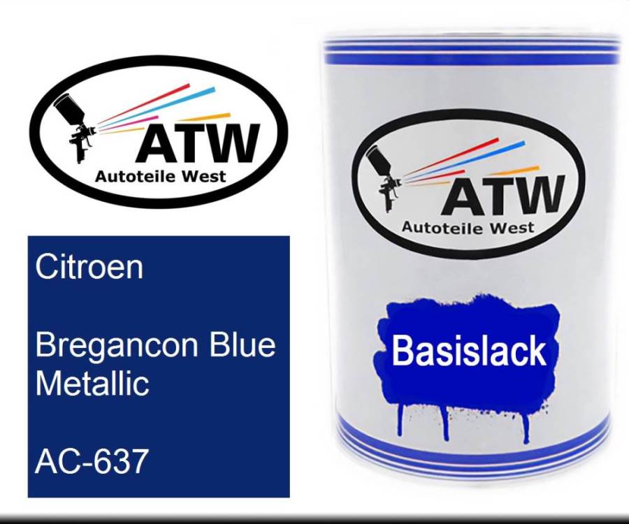 Citroen, Bregancon Blue Metallic, AC-637: 500ml Lackdose, von ATW Autoteile West.